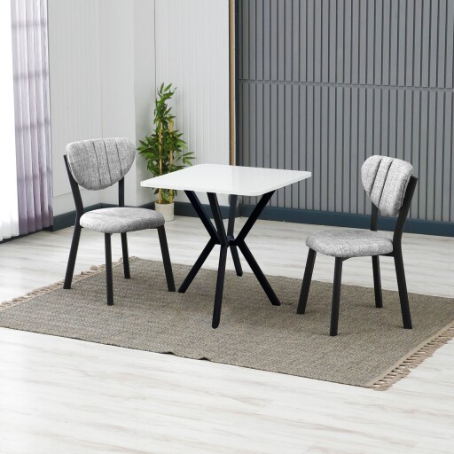 Set masa extensibila si scaune, 3 piese, Hanah Home, Elma, Gri/Alb