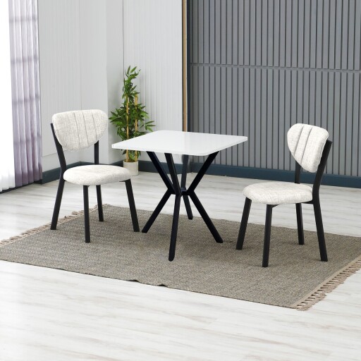 Set masa extensibila si scaune, 3 piese, Hanah Home, Elma, Crem/Alb