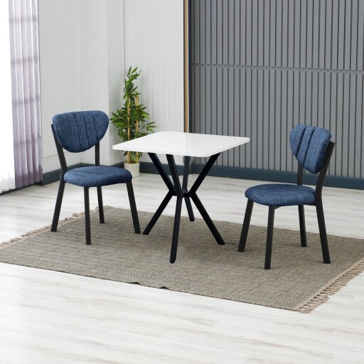 Set masa extensibila si scaune, 3 piese, Hanah Home, Elma, Bleumarin/Alb