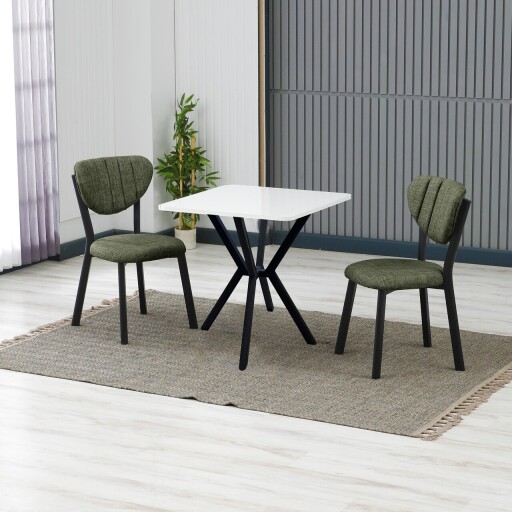 Set masa extensibila si scaune, 3 piese, Hanah Home, Elma, Verde/Alb
