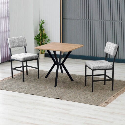 Set masa extensibila si scaune, 3 piese, Hanah Home, Dubai, Gri/Nuc