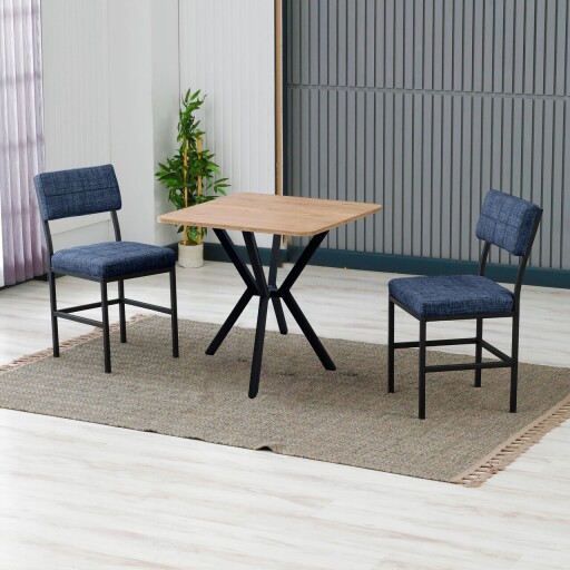 Set masa extensibila si scaune, 3 piese, Hanah Home, Dubai, Albastru marin / Nuc