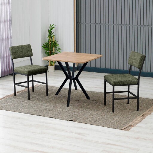 Set masa extensibila si scaune, 3 piese, Hanah Home, Dubai, Verde / Nuc