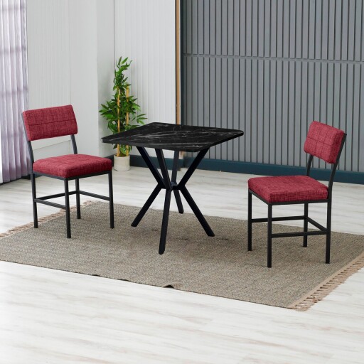 Set masa extensibila si scaune, 3 piese, Hanah Home, Dubai, Burgundiu / Negru