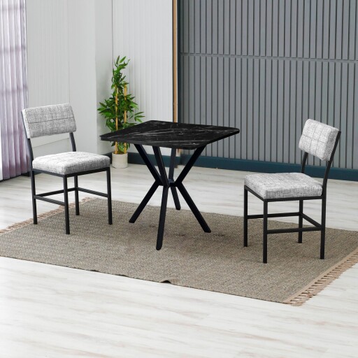 Set masa extensibila si scaune, 3 piese, Hanah Home, Dubai, Gri/Negru