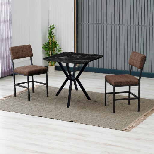 Set masa extensibila si scaune, 3 piese, Hanah Home, Dubai, Maro / Negru