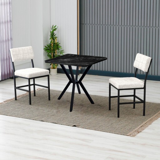 Set masa extensibila si scaune, 3 piese, Hanah Home, Dubai, Crem/Negru