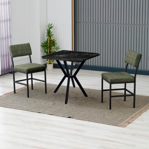 Set masa extensibila si scaune, 3 piese, Hanah Home, Dubai, Verde/Negru