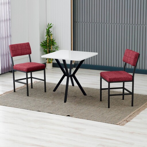 Set masa extensibila si scaune, 3 piese, Hanah Home, Dubai, Burgundia / Alb