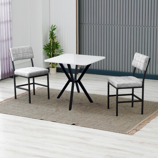 Set masa extensibila si scaune, 3 piese, Hanah Home, Dubai, Gri/Alb
