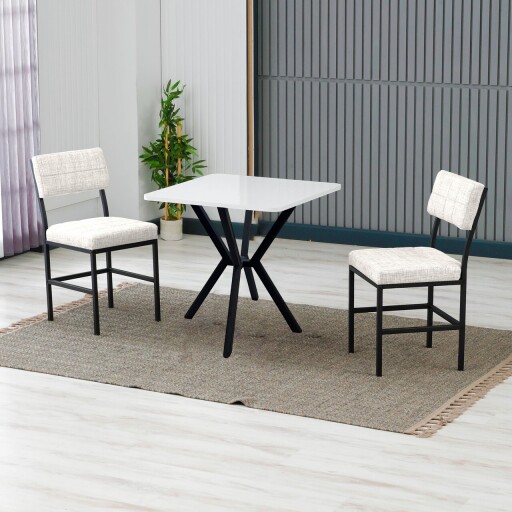 Set masa extensibila si scaune, 3 piese, Hanah Home, Dubai, Crem/Alb