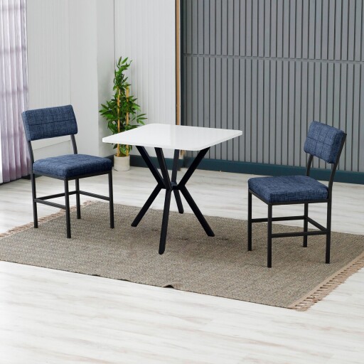 Set masa extensibila si scaune, 3 piese, Hanah Home, Dubai, Bleumarin/Alb