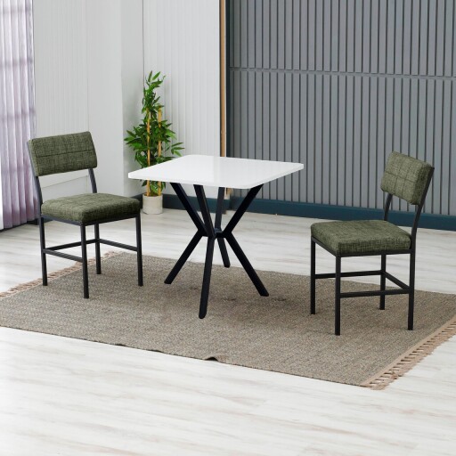 Set masa extensibila si scaune, 3 piese, Hanah Home, Dubai, Verde/Alb