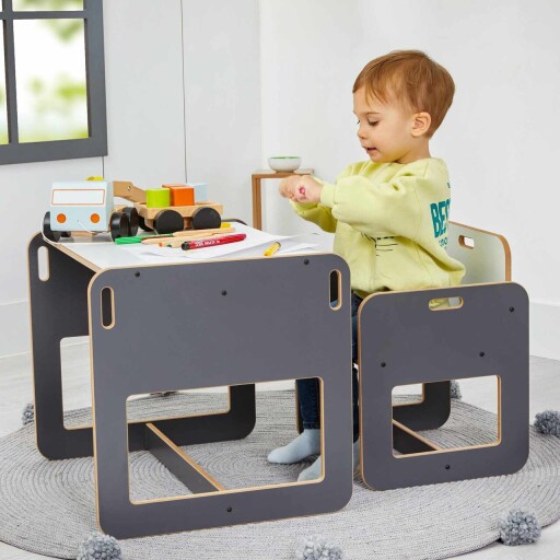 Set masa si scaun pentru copii, Hanah Home, Dove, Antracit/Alb
