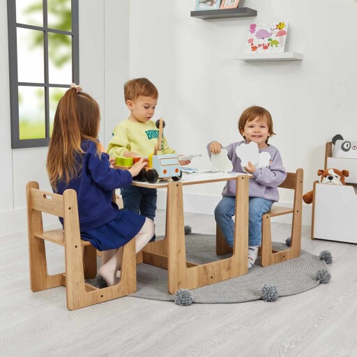 Set masa si scaun pentru copii, Hanah Home, Crane 2, Alb / Natural