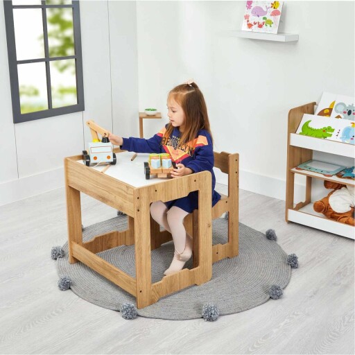 Set masa si scaun pentru copii, Hanah Home, Seagull, Alb / Natural
