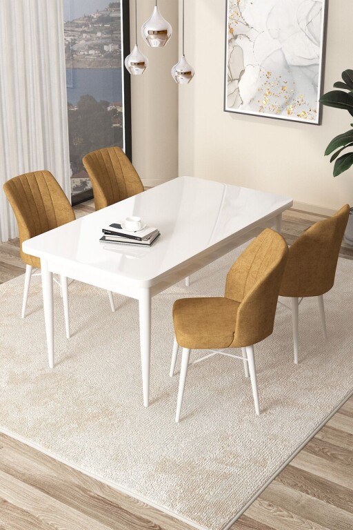 Set masă și scaune (5 bucăți), Hanah Home, Arp, Alb / Cappuccino