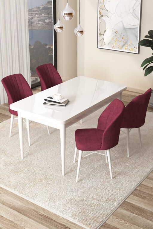 Set masă și scaune (5 bucăți), Hanah Home, Arp, Alb / Burgundia