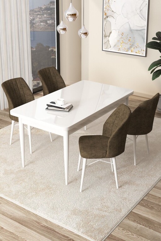 Set masă și scaune (5 bucăți), Hanah Home, Arp, Alb/Maro