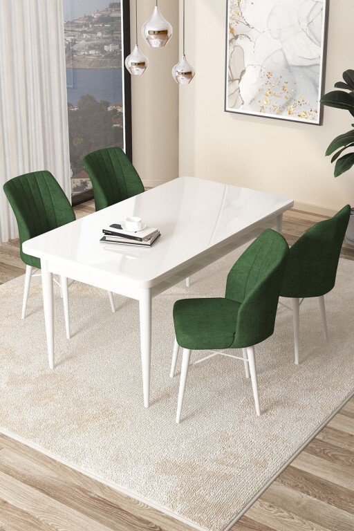 Set masă și scaune (5 bucăți), Hanah Home, Arp, Alb / Kaki
