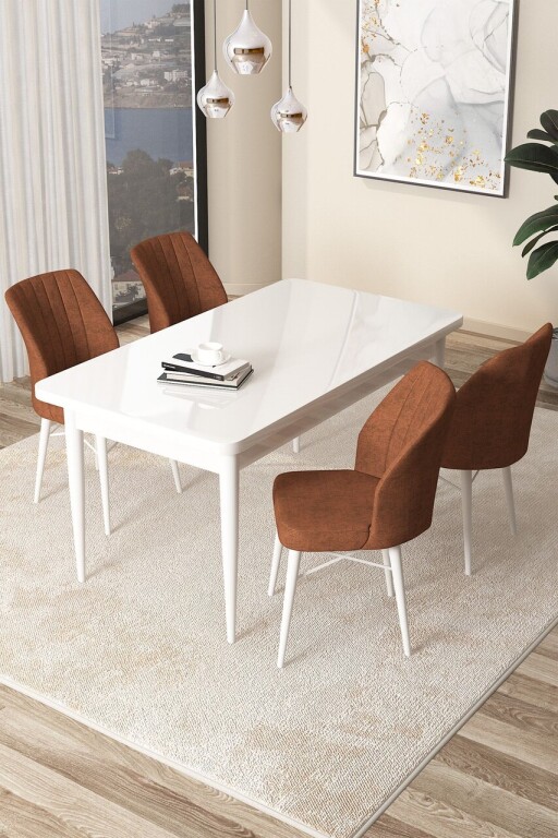 Set masă și scaune (5 bucăți), Hanah Home, Arp, Alb / Roșu-catifea
