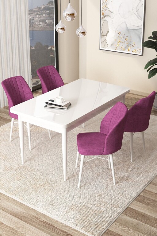 Set masă și scaune (5 bucăți), Hanah Home, Arp, Alb/Mov