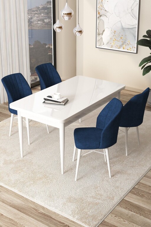 Set masă și scaune (5 bucăți), Hanah Home, Arp, Alb / Bleumarin
