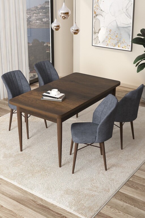 Set masă și scaune (5 bucăți), Hanah Home, Arp, Baroc / Fumuriu