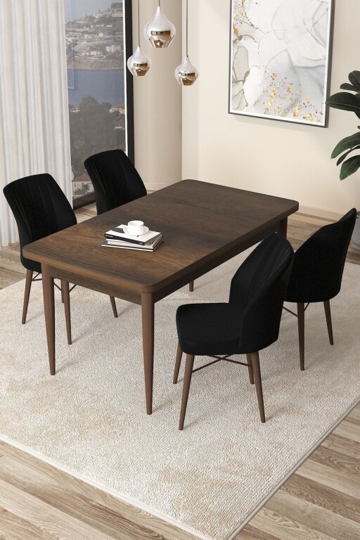 Set masă și scaune (5 bucăți), Hanah Home, Arp, Baroc / Negru