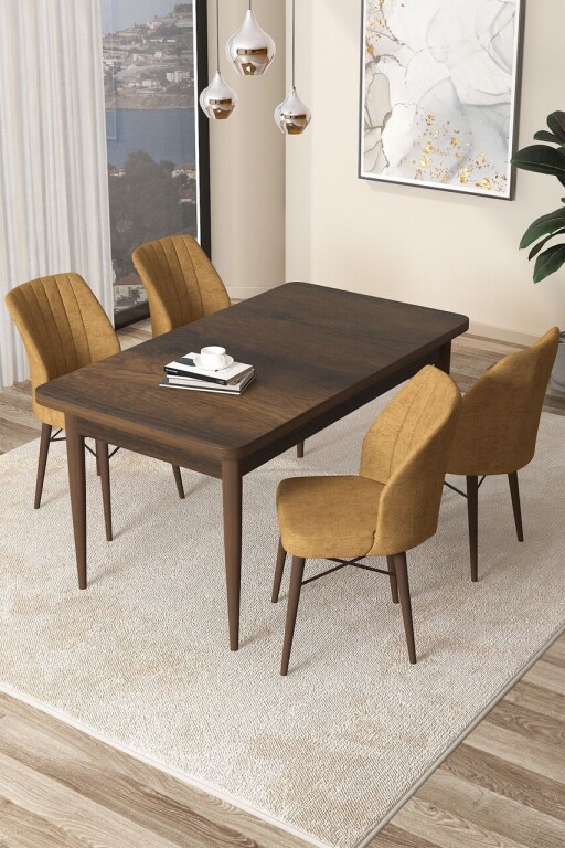 Set masă și scaune (5 bucăți), Hanah Home, Arp, Baroc / Cappuccino