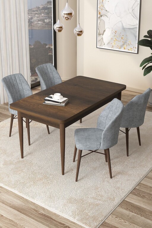 Set masă și scaune (5 bucăți), Hanah Home, Arp, Baroc / Gri