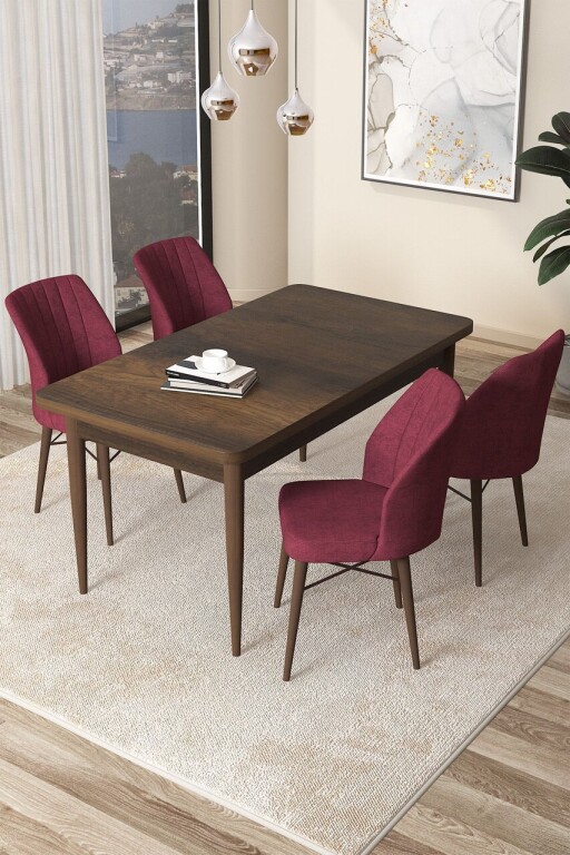 Set masă și scaune (5 bucăți), Hanah Home, Arp, Baroc / Burgundia