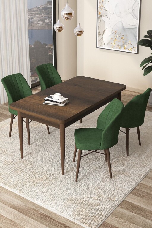 Set masă și scaune (5 bucăți), Hanah Home, Arp, Baroc / Kaki