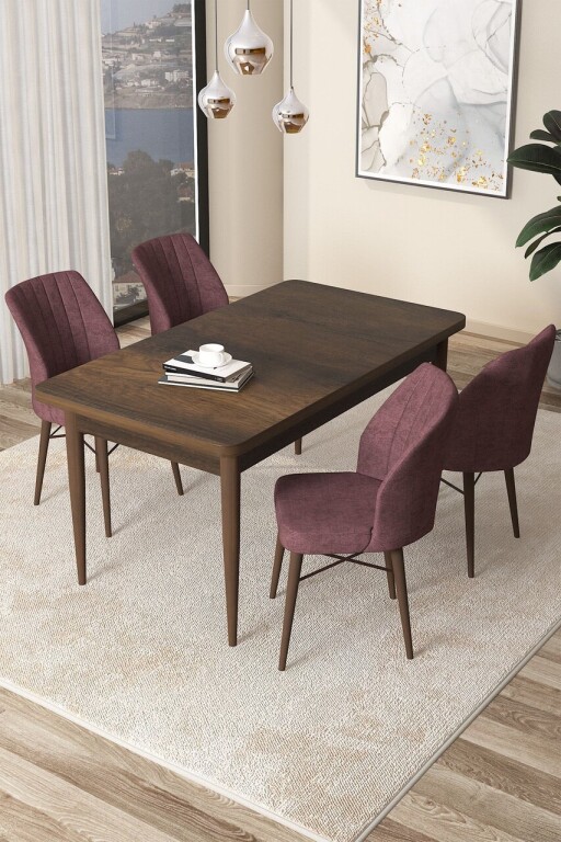 Set masă și scaune (5 bucăți), Hanah Home, Arp, Baroc / Roz Păfuit
