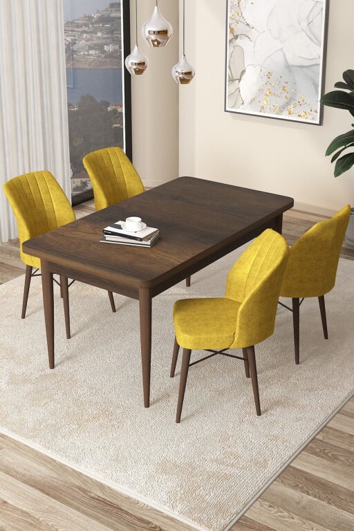 Set masă și scaune (5 bucăți), Hanah Home, Arp, Baroc / Muștar