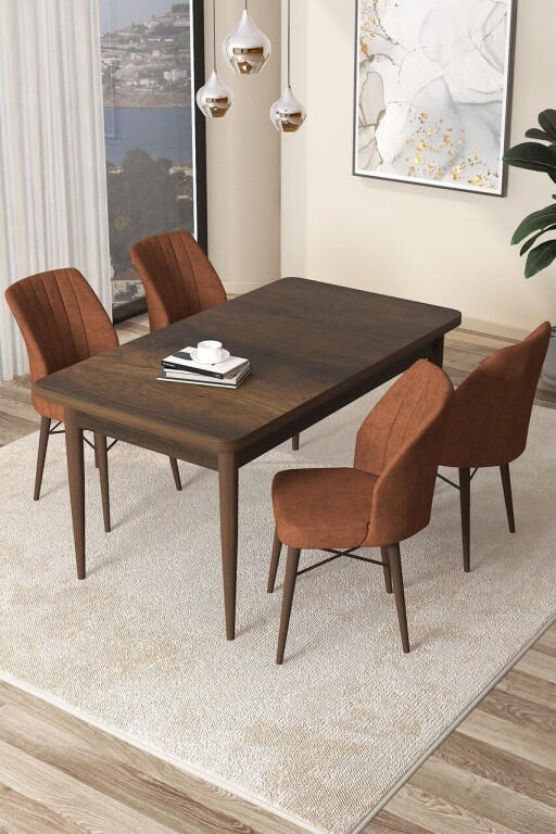Set masă și scaune (5 bucăți), Hanah Home, Arp, Baroc / Roșu-țiglă