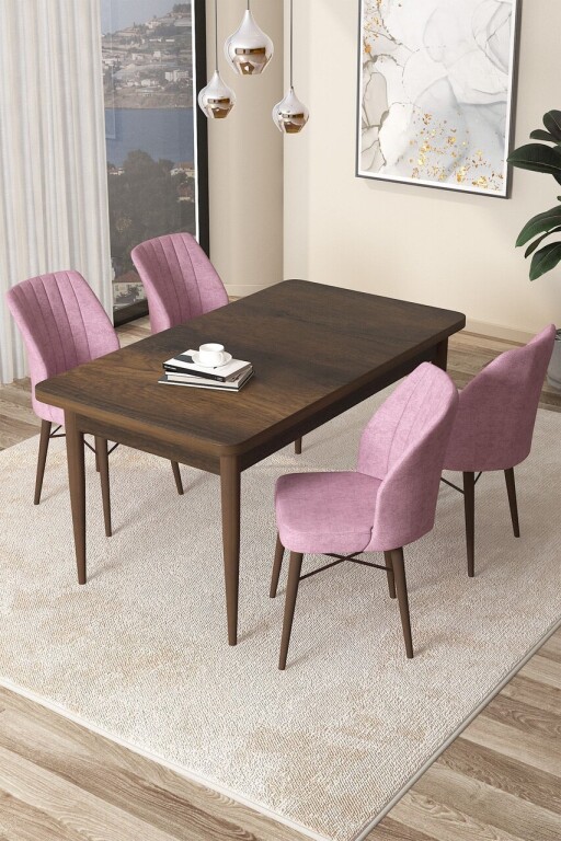 Set masă și scaune (5 bucăți), Hanah Home, Arp, Baroc / Roz