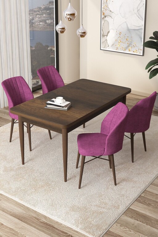 Set masă și scaune (5 bucăți), Hanah Home, Arp, Baroc / Mov