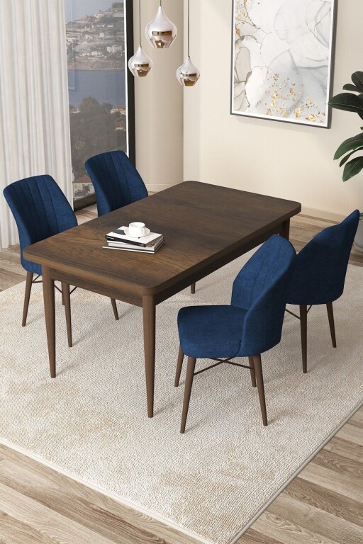 Set masă și scaune (5 bucăți), Hanah Home, Arp, Baroc / Albastru marin