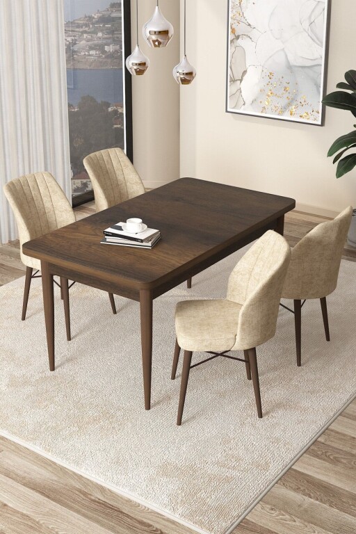 Set masă și scaune (5 bucăți), Hanah Home, Arp, Baroc / Crem