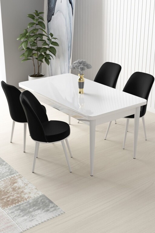 Set masă și scaune (5 bucăți), Hanah Home, Nil, Alb/Negru