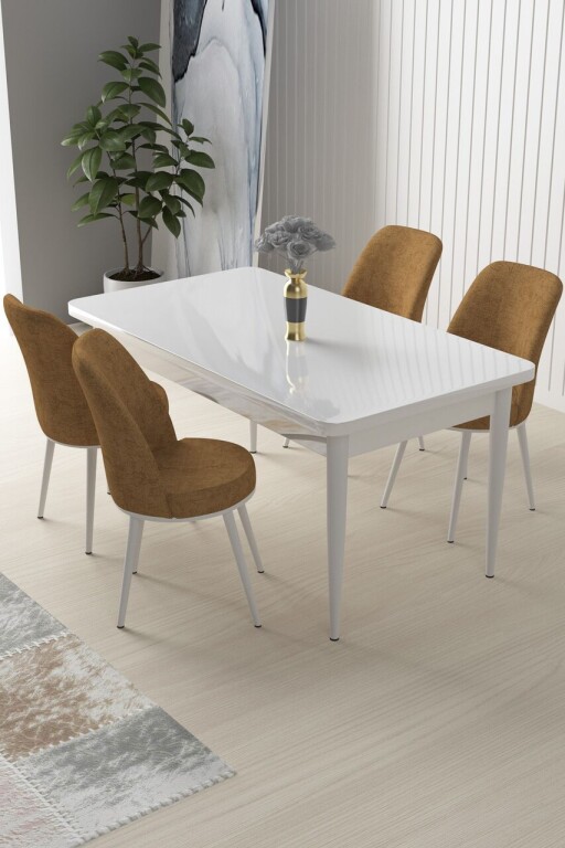 Set masă și scaune (5 bucăți), Hanah Home, Nil, Alb / Cappuccino