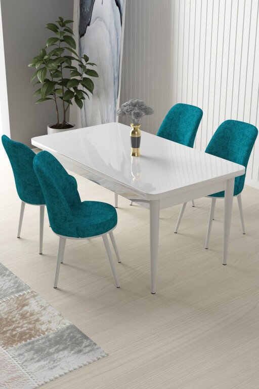 Set masă și scaune (5 bucăți), Hanah Home, Nil, Alb / Turcoaz