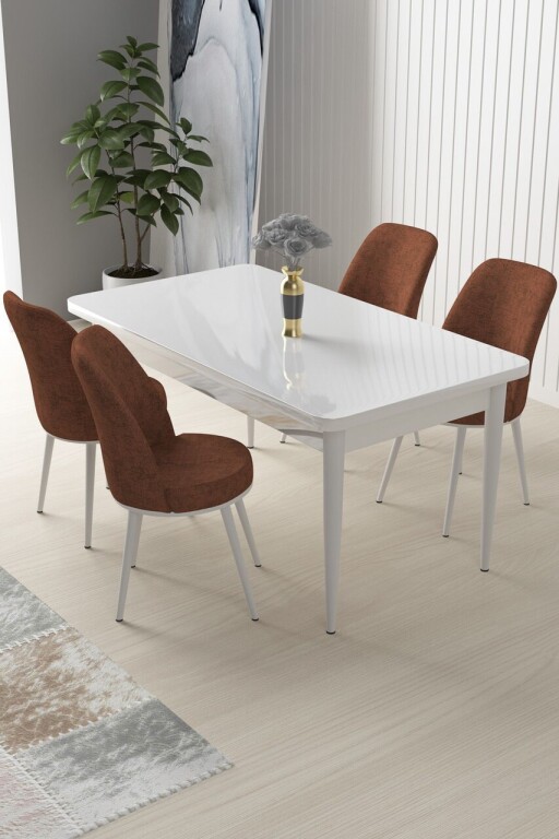 Set masă și scaune (5 bucăți), Hanah Home, Nil, Alb / Roșu-catifea