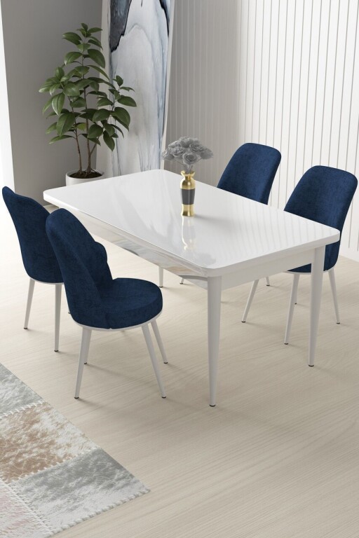 Set masă și scaune (5 bucăți), Hanah Home, Nil, Alb / Bleumarin