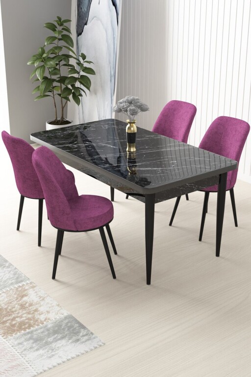Set masă și scaune (5 bucăți), Hanah Home, Nil, Marmură neagră / Violet