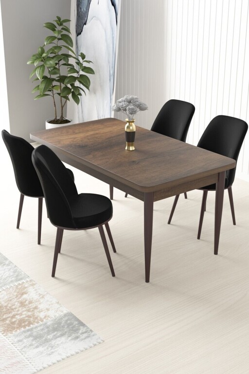 Set masă și scaune (5 bucăți), Hanah Home, Nil, Baroc / Negru