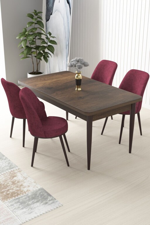 Set masă și scaune (5 bucăți), Hanah Home, Nil, Baroc / Burgundia