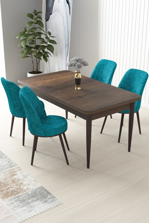 Set masă și scaune (5 bucăți), Hanah Home, Nil, Baroc / Turcoaz