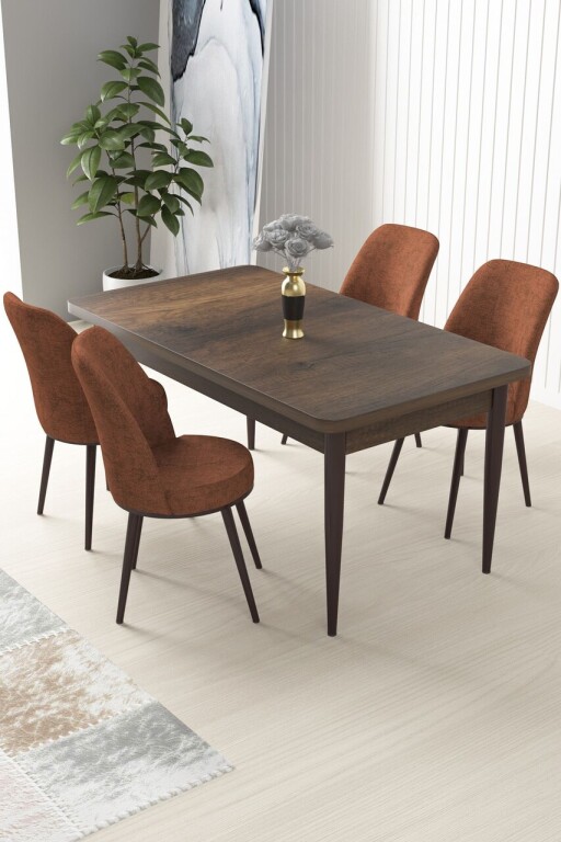 Set masă și scaune (5 bucăți), Hanah Home, Nil, Baroc / Roșu-țiglă